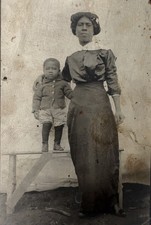 ANTIQUE  AFRICAN AMERICAN MOTHER AND SON EDWARDIAN PERIOD ORIGINAL STUDIO RPPC picture