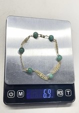 Solid 17k yellow gold bracelet with 6 beautiful natural green aventurine quartz picture
