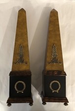 Pair Neoclassical Style Brass Composition and Partial Ebonized Table Obelisks picture
