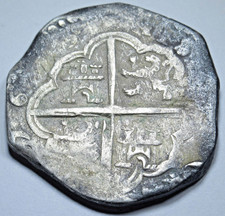 1619 Dated Spanish 4 Reales Genuine 1600's Colonial Antique Pirate Cob 4R Coin picture