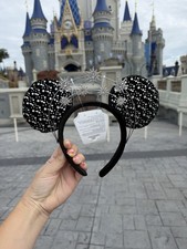 Disney Parks 2026 Black Silver Rhinestone Crown Mickey Minnie Ear Headband New picture