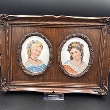 Mid-Century Double Cameo Portrait Wooden Wall Hanging, Aristocratic Ladies picture