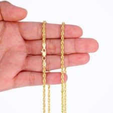 10K Yellow Gold 1mm-4mm Laser Diamond Cut Rope Chain Necklace Men Women 16