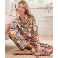 Garnet Hill Organic Cotton Floral Pajama Set 3 Piece Sleepwear Size L picture