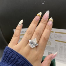 Huge 18ct pear cut vvs1 moissanite center + 2cttw side statement ring sz6 picture