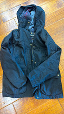 Barbour Women’s Black Hooded Waxed Jacket Zip/Snap Button Accents Size 8 picture