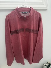 TravisMathew Mens XL Red Heather 1/4 Zip Pullover Golf Performance Stripe picture