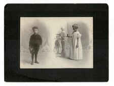 ANTIQUE Rare YOUNG BOY 2 Pose SCHOOL & NIGHT CANDLE Cabinet Card  1900  OOAK #23 picture