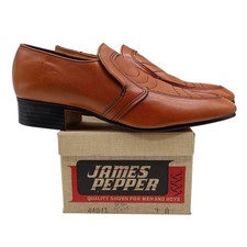 James Pepper Loafers Mens 7 D Vintage 70s Cognac Leather Deadstock USA 44041 picture