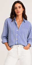 AYR The Deep End Shirt Womens Large White Blue Striped Button Down Preppy EUC picture
