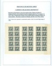 ARGENTINA 1859 Buenos Aires Liberty Head 4r, 1p, 2p E. LATOUR 1912 REPRINT sheet picture