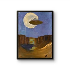 B.Perry Original Acrylic 14x11 Realist Ufo Desert Canyon Painting Signed Canvas picture