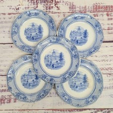 Antique John Ridgway University Blue & White Transferware saucer Plates Set x5  picture