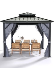 Garvee 10x10 Hardtop Gazebo Aluminum Alloy Double Roof Curtains for Patio Gray picture