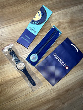Swatch Royal Red Quartz Analog 34mm Blue Plastic Watch w/ Box & Booklet picture