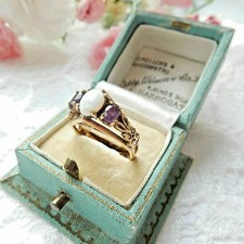 Vintage Antique 2Ct Oval Opal & Amethyst Engagement Ring 14K Yellow Gold Plated picture