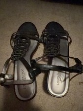London Fog Women's Macey Black Demi-Wedge Dress Sandals, Size 7.5 M US picture