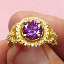 2ct Lab-Created Purple GDGL Certified VVS1 Diamond, Sz7.5 Set In 14k Plated 925 picture