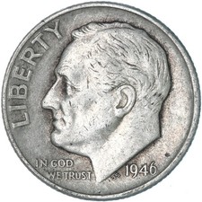 1946 (P) Roosevelt Dime 90% Silver Very Fine VF picture