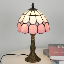 Vintage Tiffany Style Pink Stained Glass Table Lamp for Bedroom or Living Room picture