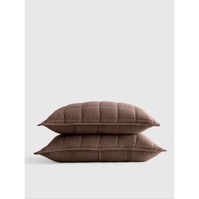 NWOT Quince Organic Cotton Gauze Box Quilt Sham Set KING Chocolate Brown Quilted picture