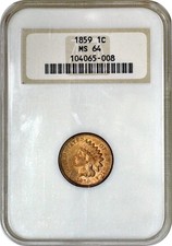 1859 Indian Head Cent 1C NGC MS64 Choice Uncirculated Old Holder in Great Shape picture