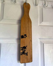 Vintage Folk Art Wooden Paddle Wall Hanging Hand Painted Boy Goat Primitive picture