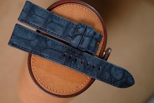 Handmade Navy Blue Nubuck Leather Watch Strap 20/18 Custom Size & Length picture