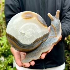 2.4LB   Hand Carved Agate Amethyst Druzy Snail Crystal Animal Statue Healing picture