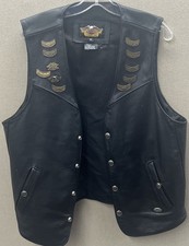 Vintage Harley-Davidson Men's Black Leather Vest with Eagle Accent Pins Size M picture