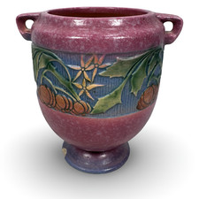 Vintage Roseville Baneda Art Pottery Vase Pink Blue Floral Handles 606-7 READ picture