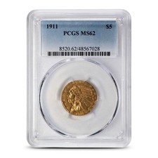 1911 Pre-33 $5 Indian Gold Half Eagle Coin PCGS MS62 picture