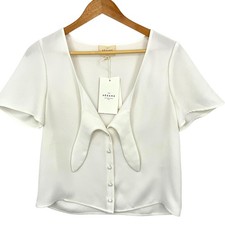 NWT Sezane Eloine Blouse Womens 38 US 6 White Ecru Button Front Short Sleeve Top picture