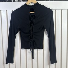 SNST Sage Tierra Black Lace Up Open Back Crop Top M Y2K Goth Dark Feminine Alt picture