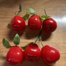 Vtg Plastic Bright Shiny Red Apples Floral Picks set of 6  Holiday Decor  picture