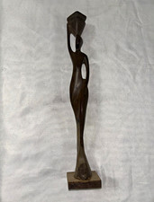 Vintage Hand Carved African Wooden Shadow Figure Woman Carrying Pot Water Bearer picture