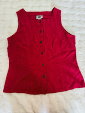 Vintage TomTom 100% Linen Button Front Vest Top Raspberry Red Made in USA M picture