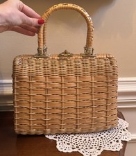 Vintage 60s Wicker Straw Woven Purse Top Handle Bag  picture