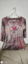 Vintage Women's Peasant Blouse Top Floral Rhinstone Accents picture