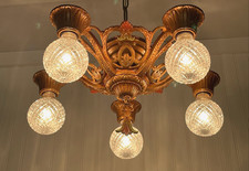 RESTORED Antique Vtg Art Deco Polychrome Flush Mount Ceiling Light 1920s 30s 40s picture