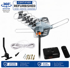 150 Mile Outdoor HDTV Antenna Motorized Amplified 360° Rotor UHF VHF FM 4K picture