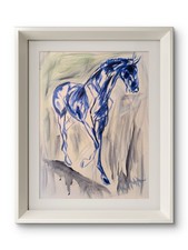 KYMA Original Acrylic 12x16 Horse Painting Blue Expressionist Signed Wall Art picture