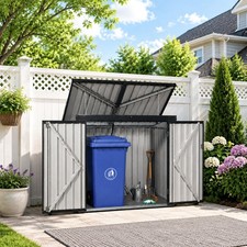 Outdoor Metal Garbage Bin Shed for 2 Trash Cans w/Lockable Door for Garden Yard picture