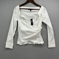 White House Black Market Blouse Womens 0 White Surplice Poplin Wrap Long Sleeve picture