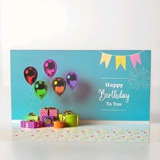 Happy Birthday Greeting Card, Happy Birthday To You, Colorful Ballons, Gifts and picture