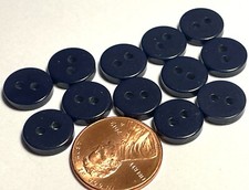 12 Vtg NOS Glossy VERY Dark Navy Blue 2-hole Plastic Buttons 7/16