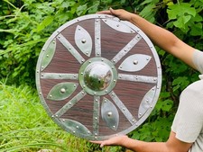 24 inch Wooden Viking Shield: Medieval Cosplay, LARP, Wall Decor picture