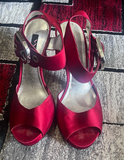 Nina Women’s Red Satin Slingback Peep Toe Ankle Strap Buckle Heel US 9 picture
