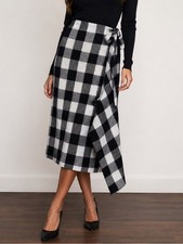 NWT Pomander Place Tuckernuck Gingham Knit Wrap Skirt Blanket Small Black White picture