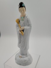 Vintage Chinese Republic Ge Ware Crackle Glaze Porcelain Guan Yin Figure Stamped picture